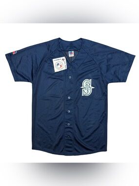 Vintage 90s Seattle Mariners MLB Russell Athletic Mesh Jersey NWT Youth L Blue
